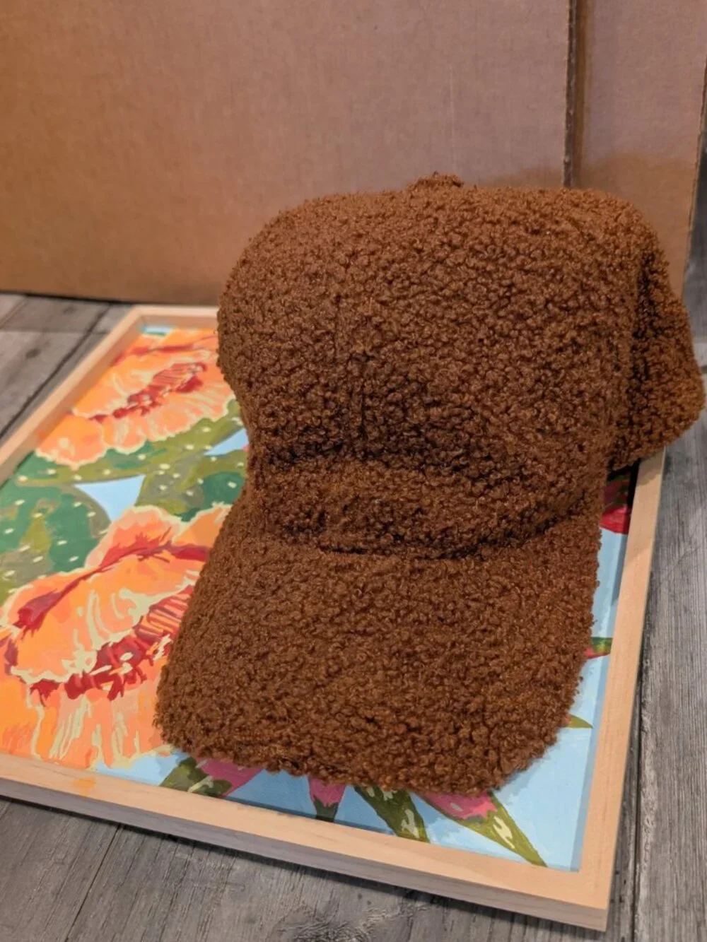 Brown Sherpa Teddy Fleece Baseball Cap Cozy, Unbranded, Like New